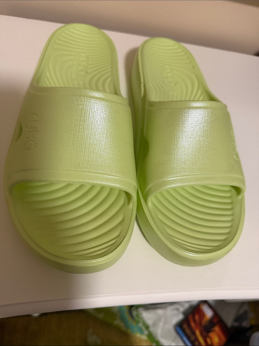 Ryka Lime Green Slide Sandals for Women
